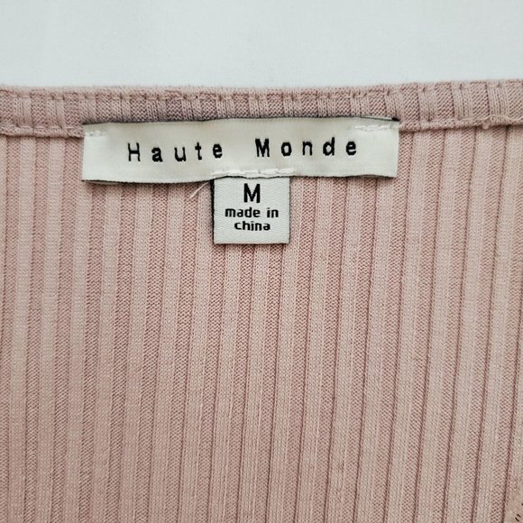 Haute Monde Women's Layered Flutter Sleeves Ribbed Blouse Blush Pink Size Medium - Picture 9 of 14
